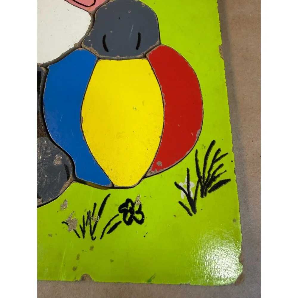 Vintage Playskool Wooden Puzzle 165-6 Kitty Kitten Cat with Ball 9 Pieces Tray
